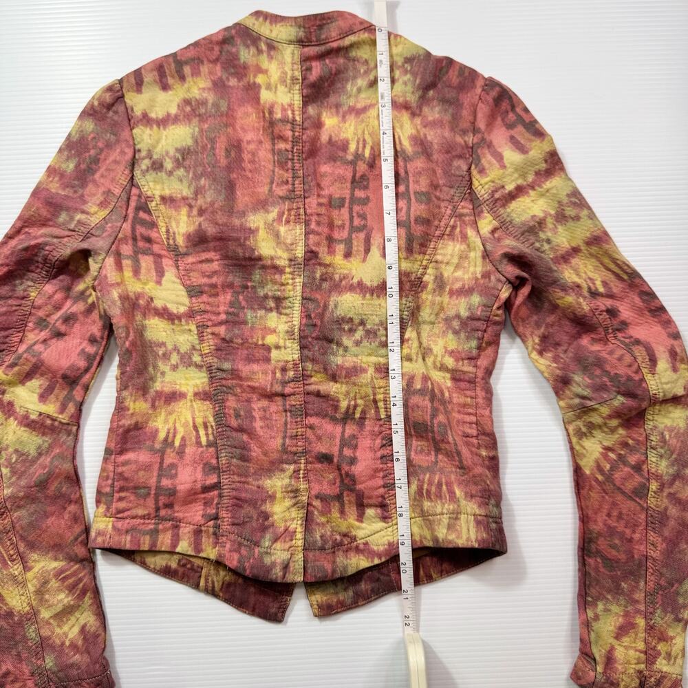 Free People Ikat Tribal Tie Dye Blazer Jacket Women’s 2 Cotton Boho Y2K Western - Picture 12 of 16